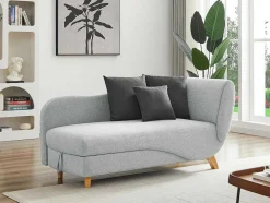 Vente-unique Chaise Longue-Slaapbank Van Lichtgrijze Stof Met Opbergruimte - Hoek Links - Penelope