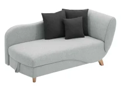 Vente-unique Chaise Longue-Slaapbank Van Lichtgrijze Stof Met Opbergruimte - Hoek Links - Penelope