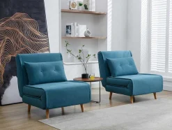Vente-unique Uitklapbare Fauteuil-Slaapfauteuil Van Blauwe Stof Uribia