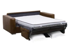 LINEA SOFA Zitbank-Snel Omgebouwde Slaapbank Met 3 Zitplaatsen In 100% Vintage Karamel Buffelleer En Een Matras Van 18 Cm Delectea Ii
