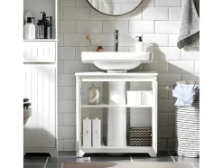 Sobuy Wastafelmeubel-Badkamer Onder Aanrecht, Onder Aanrecht, Onder Wastafel, Aanrecht, Gootsteen Afdekking Met 2 Deuren, 60X30X60 Cm, Wit, Bzr108-Ii-W