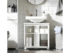 Sobuy Wastafelmeubel-Badkamer Onder Aanrecht, Onder Aanrecht, Onder Wastafel, Aanrecht, Gootsteen Afdekking Met 2 Deuren, 60X30X60 Cm, Wit, Bzr108-Ii-W