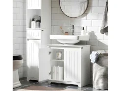 Sobuy Wastafelmeubel-Badkamer Onder Aanrecht, Onder Aanrecht, Onder Wastafel, Aanrecht, Gootsteen Afdekking Met 2 Deuren, 60X30X60 Cm, Wit, Bzr108-Ii-W