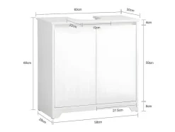 Sobuy Wastafelmeubel-Badkamer Onder Aanrecht, Onder Aanrecht, Onder Wastafel, Aanrecht, Gootsteen Afdekking Met 2 Deuren, 60X30X60 Cm, Wit, Bzr108-Ii-W