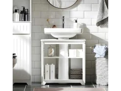Sobuy Wastafelmeubel-Badkamer Onder Aanrecht, Onder Aanrecht, Onder Wastafel, Aanrecht, Gootsteen Afdekking Met 2 Deuren, 60X30X60 Cm, Wit, Bzr108-Ii-W