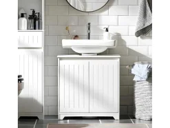 Sobuy Wastafelmeubel-Badkamer Onder Aanrecht, Onder Aanrecht, Onder Wastafel, Aanrecht, Gootsteen Afdekking Met 2 Deuren, 60X30X60 Cm, Wit, Bzr108-Ii-W