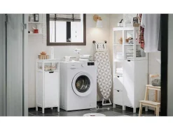 Sobuy Toiletmeubel-Badkamermeubel Toiletkast Ladekast Kastopbergmeubel Met 2 Deuren, Verstelbare Planken, 70X35X90 Cm, Bzr121-W