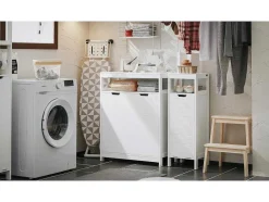 Sobuy Toiletmeubel-Badkamermeubel Toiletkast Ladekast Kastopbergmeubel Met 2 Deuren, Verstelbare Planken, 70X35X90 Cm, Bzr121-W