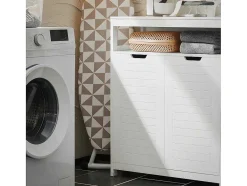 Sobuy Toiletmeubel-Badkamermeubel Toiletkast Ladekast Kastopbergmeubel Met 2 Deuren, Verstelbare Planken, 70X35X90 Cm, Bzr121-W