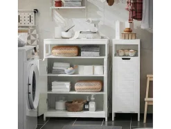 Sobuy Toiletmeubel-Badkamermeubel Toiletkast Ladekast Kastopbergmeubel Met 2 Deuren, Verstelbare Planken, 70X35X90 Cm, Bzr121-W