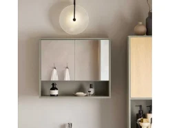 Sobuy Muurkast Badkamer-Badkamerwandkast Met Spiegel, Wandgemonteerd Wastafelmeubel, Opbergkast Met 2 Deuren, Open Vak En Verstelbare Planken, 60 X 20 X 49,5 Cm, Grijs, Bzr134-Ng