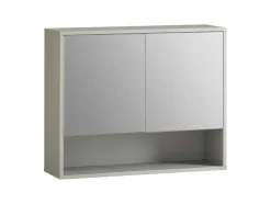 Sobuy Muurkast Badkamer-Badkamerwandkast Met Spiegel, Wandgemonteerd Wastafelmeubel, Opbergkast Met 2 Deuren, Open Vak En Verstelbare Planken, 60 X 20 X 49,5 Cm, Grijs, Bzr134-Ng