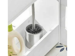 Sobuy Toiletmeubel-Bzr48-W Toiletrolhouder, Badkamer Toiletkast, Badkamermeubels, Houten Vloer Staande Badkamerkast