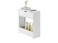Sobuy Toiletmeubel-Bzr48-W Toiletrolhouder, Badkamer Toiletkast, Badkamermeubels, Houten Vloer Staande Badkamerkast