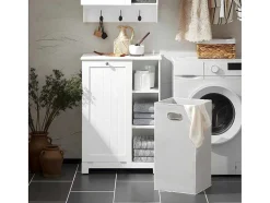 Sobuy Toiletmeubel-Bzr105-W Waszak Waskast Met 3 Planken En 1 Uitneembare Wasmand
