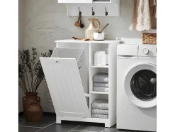 Sobuy Toiletmeubel-Bzr105-W Waszak Waskast Met 3 Planken En 1 Uitneembare Wasmand