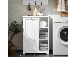 Sobuy Toiletmeubel-Bzr105-W Waszak Waskast Met 3 Planken En 1 Uitneembare Wasmand