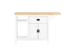 Sobuy Keukeneiland-Centraal Keukeneiland Met Uitschuifbaar Werkblad Van Rubberhout, 2 Deuren, 2 Lades En Opbergruimte, Opbergkast, Keukenkast, 110/145 X 60 X 95 Cm, Knl06-Wn