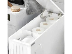 Sobuy Toiletmeubel-Compacte Toiletkast, Smal Badkameropbergmeubel Op Wielen, Toiletrolhouder Met 1 Kanteldeur, 2 Laden En 1 Open Achtercompartiment, Veelzijdige Opbergwagen, 60X20X75 Cm, Bzr111-W
