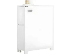 Sobuy Toiletmeubel-Compacte Toiletkast, Smal Badkameropbergmeubel Op Wielen, Toiletrolhouder Met 1 Kanteldeur, 2 Laden En 1 Open Achtercompartiment, Veelzijdige Opbergwagen, 60X20X75 Cm, Bzr111-W