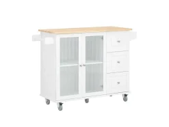 Sobuy Keukeneiland-Keukentrolley Op Wielen Keukeneiland Serveerwagen Buffetkast Keukenkast Met 3 Laden, 2 Deuren, Kruidenrek En Handdoekenrek, 128X46X92 Cm, Fkw120-Wn