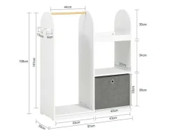 Sobuy Kleine Opberger En Slaapkameraccessoire-Kmb40-W Kinderkledingkast, Kinderslaapkamer Kledingrek, Kinderkledingrek, Kledingroedes, Kapstok, Kledingkasten Met 3 Planken, 1 Mand En 3 Haken