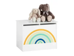 Sobuy Babymeubel-Kmb70-W Speelgoedkist Voor Kinderen, Speelgoed Opbergdoos, Opbergkist Met Scharnierend Deksel, Regenboogdesign, Kinderboekenplank