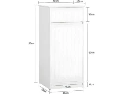 Sobuy Toiletmeubel-Linnenkast, Wasmand, Badkameronderkast, Toiletkast, Opbergmeubel Met 1 Lade En 1 Uitneembare Wasmand, Wit, 40X39X86Cm, Bzr110-W