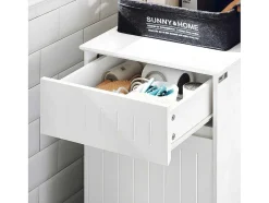 Sobuy Toiletmeubel-Linnenkast, Wasmand, Badkameronderkast, Toiletkast, Opbergmeubel Met 1 Lade En 1 Uitneembare Wasmand, Wit, 40X39X86Cm, Bzr110-W
