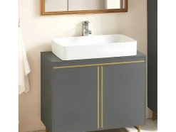 Sobuy Wastafelmeubel-Onderbouwkast, Onderbouwkast Met 2 Deuren En 2 Planken, Vrijstaand Badkamermeubel, Badkameropbergkast, Grijs, L75 X D35 X H65 Cm, Bzr129-Hg
