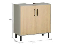 Sobuy Wastafelmeubel-Ondergootsteen, Ondergootsteen, Badkamermeubel Met 2 Deuren En 2 Planken, Badkameropbergkast, L60 X D30 X H60 Cm, Grijs En Hout, Bzr133-Ng