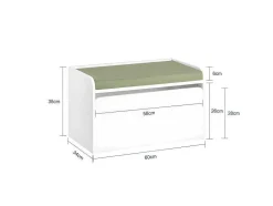 Sobuy Babymeubel-Speelgoedkist Voor Kinderen, 2-In-1 Opbergdoos Met 1 Lade Op Wielen En Gevoerde Zitkussen, Wit, 60X34X35 Cm, Kmb80-W