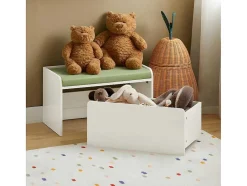 Sobuy Babymeubel-Speelgoedkist Voor Kinderen, 2-In-1 Opbergdoos Met 1 Lade Op Wielen En Gevoerde Zitkussen, Wit, 60X34X35 Cm, Kmb80-W