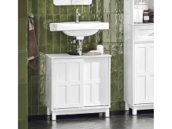 Sobuy Wastafelmeubel-Wastafelmeubel Badkamermeubel Wastafelopbergkast Met 2 Schuifdeuren Wit Lph 60 X 30 X 61 Cm Bzr142-W