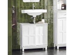 Sobuy Wastafelmeubel-Wastafelmeubel Badkamermeubel Wastafelopbergkast Met 2 Schuifdeuren Wit Lph 60 X 30 X 61 Cm Bzr142-W