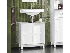 Sobuy Wastafelmeubel-Wastafelmeubel Badkamermeubel Wastafelopbergkast Met 2 Schuifdeuren Wit Lph 60 X 30 X 61 Cm Bzr142-W