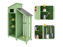 ModernLuxe Tuinhuis-Sparrenhouten Tuinhuis - Gereedschapsschuur Met 2 Geintegreerde Planken - H 173 Cm - Waterdicht Pvc Dak - Groen