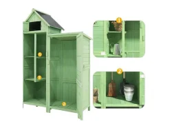 ModernLuxe Tuinhuis-Sparrenhouten Tuinhuis - Gereedschapsschuur Met 2 Geintegreerde Planken - H 173 Cm - Waterdicht Pvc Dak - Groen