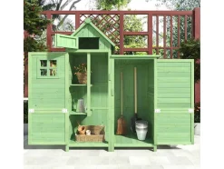 ModernLuxe Tuinhuis-Sparrenhouten Tuinhuis - Gereedschapsschuur Met 2 Geintegreerde Planken - H 173 Cm - Waterdicht Pvc Dak - Groen