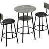 ModernLuxe Keukenmeubel-Staande Eettafel - 1 Tafel En 2 Krukken - Ronde Tafel Met Opbergplank - Zwart & Grijs