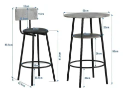 ModernLuxe Keukenmeubel-Staande Eettafel - 1 Tafel En 2 Krukken - Ronde Tafel Met Opbergplank - Zwart & Grijs