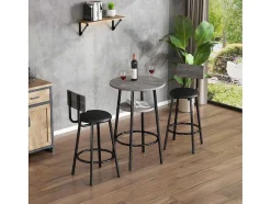 ModernLuxe Keukenmeubel-Staande Eettafel - 1 Tafel En 2 Krukken - Ronde Tafel Met Opbergplank - Zwart & Grijs