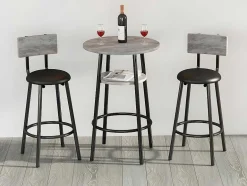 ModernLuxe Keukenmeubel-Staande Eettafel - 1 Tafel En 2 Krukken - Ronde Tafel Met Opbergplank - Zwart & Grijs