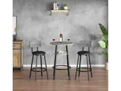 ModernLuxe Keukenmeubel-Staande Eettafel - 1 Tafel En 2 Krukken - Ronde Tafel Met Opbergplank - Zwart & Grijs