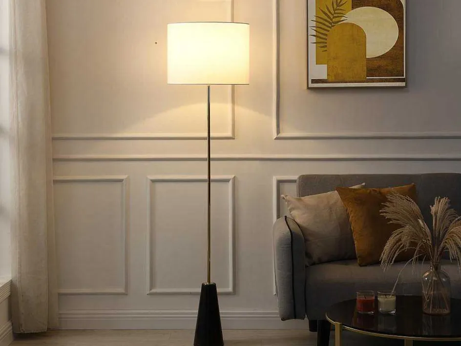 OZAIA Staande Lamp-Staande Lamp In Vintage-Stijl - Marmeren Voet En Witte Stoffen Kap - D40 X H160 Cm - Merple