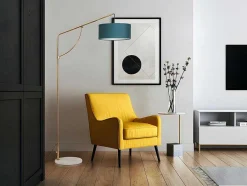 OZAIA Staande Lamp-Staande Lamp Met Boog - Art-Decostijl Van Koper En Marmer - Velours - H164 Cm - Blauwgroen - Nour