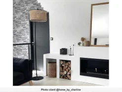 OZAIA Staande Lamp-Staande Lamp Met Boog En Vlechtwerk Neirobi - Etnische Stijl - Ijzer En Rotan - 105 X 40 X 195 Cm - Zwart En Naturel
