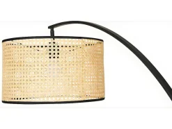 OZAIA Staande Lamp-Staande Lamp Met Boog En Vlechtwerk Neirobi - Etnische Stijl - Ijzer En Rotan - 105 X 40 X 195 Cm - Zwart En Naturel