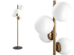 OZAIA Staande Lamp-Staande Lamp Van Metaal En Glas 4 Bollen Faze - H130 Cm - Goud En Wit
