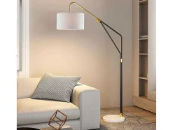 OZAIA Staande Lamp-Staande Lamp Van Metaal, Linnen En Marmer - L122 X H180 Cm - Wit, Zwart En Goudkleurig - Masdar